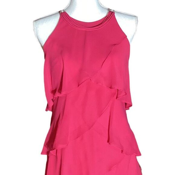 S. L. Fashions Strapless Hot Pink Fuchsia Tiered Ruffle Layered Cocktail Dress S - Picture 2 of 11